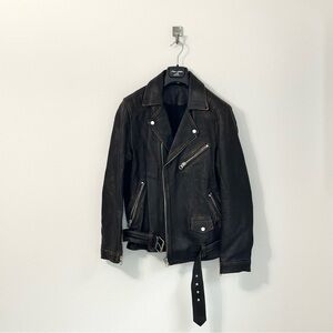 Black/Brown Leather Biker Jacket